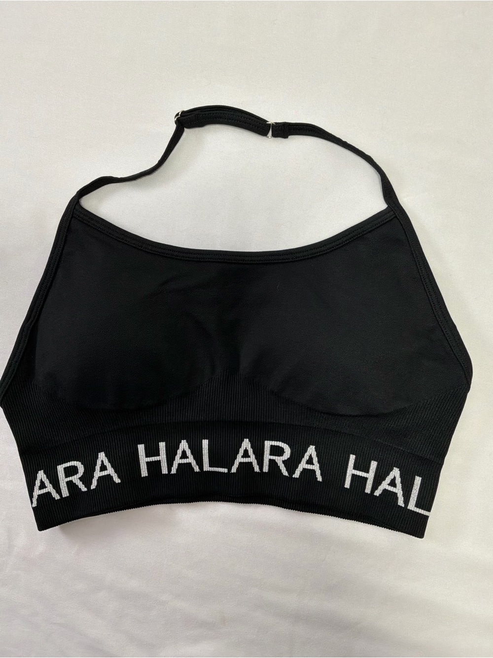 HALARA Black Ribbed Sports Bra with Logo Tag